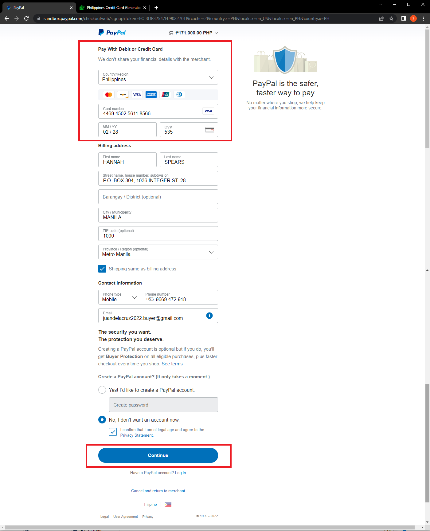 paypal checkout page